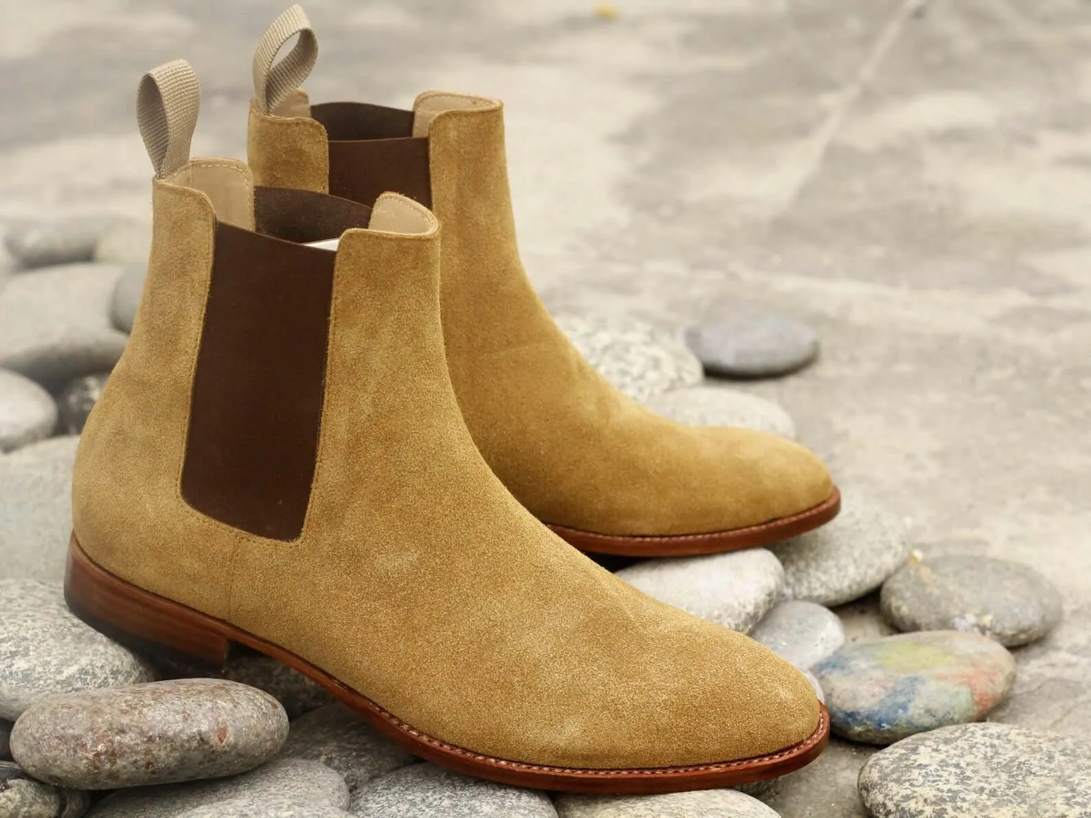 Awesome Handmade Men's Beige Suede Chelsea Boots, Men Ankle Boots, Men Designer Boots