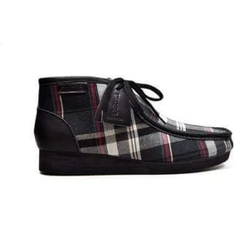 British Walkers New Castle Wallabee Boots Men's Black Plaid Leather and Suede