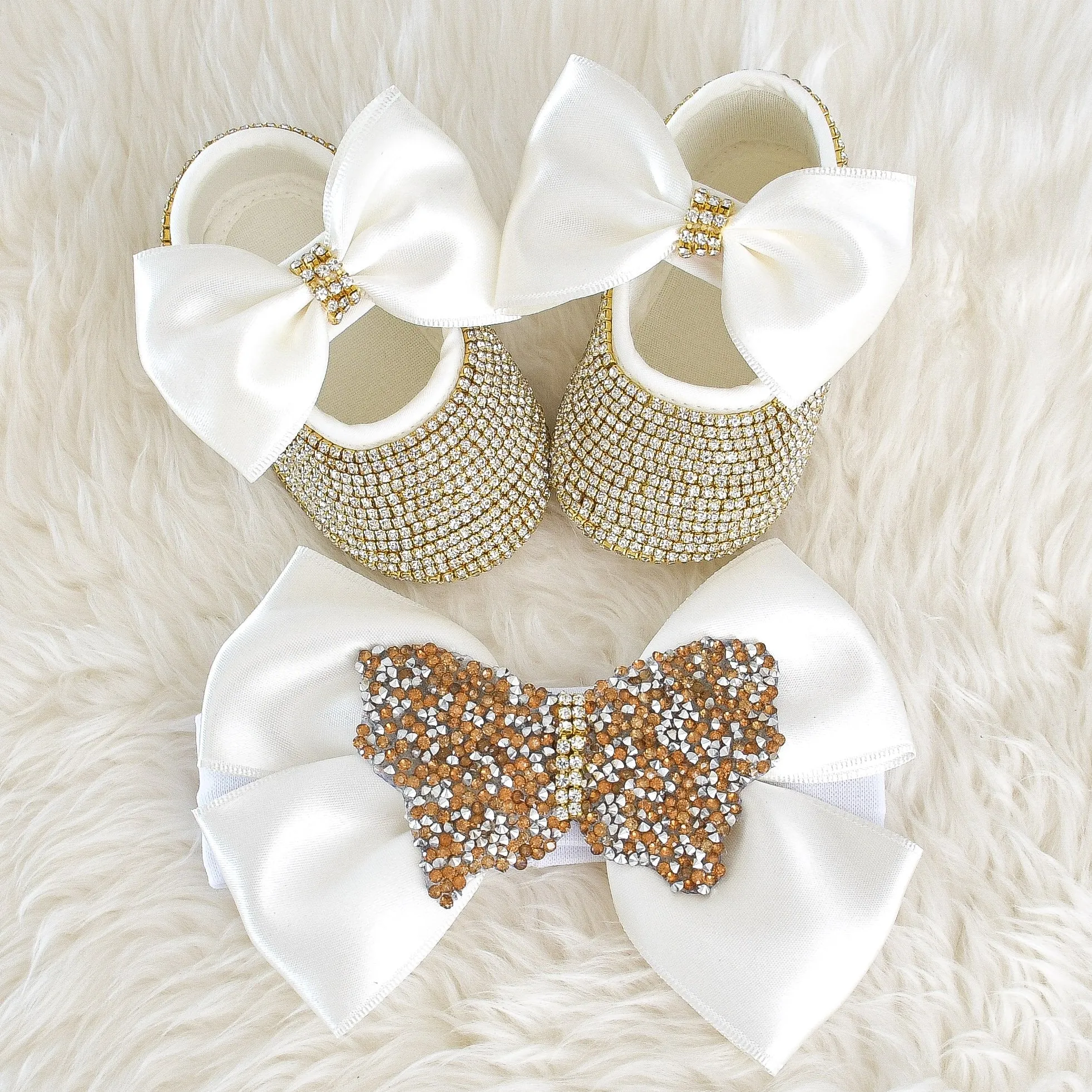 Butterfly Satin Bow Baby Girl Swarovski Shoes