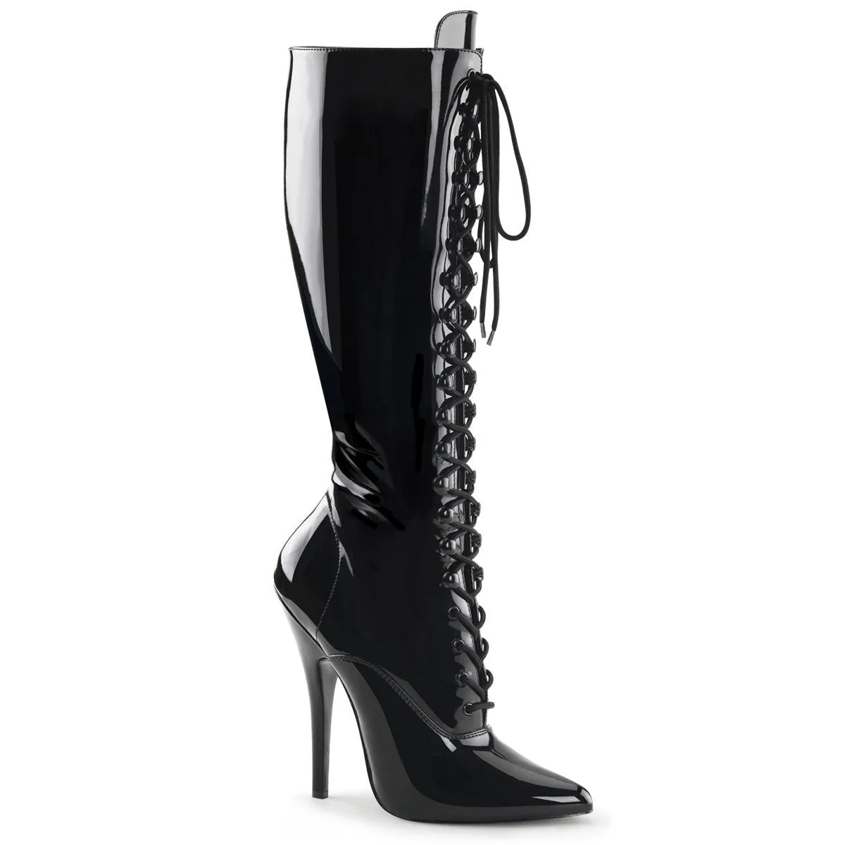 Devious Domina 2020 Womens 6 Inch Heel, Front Lace, Single Sole Knee Length Boots