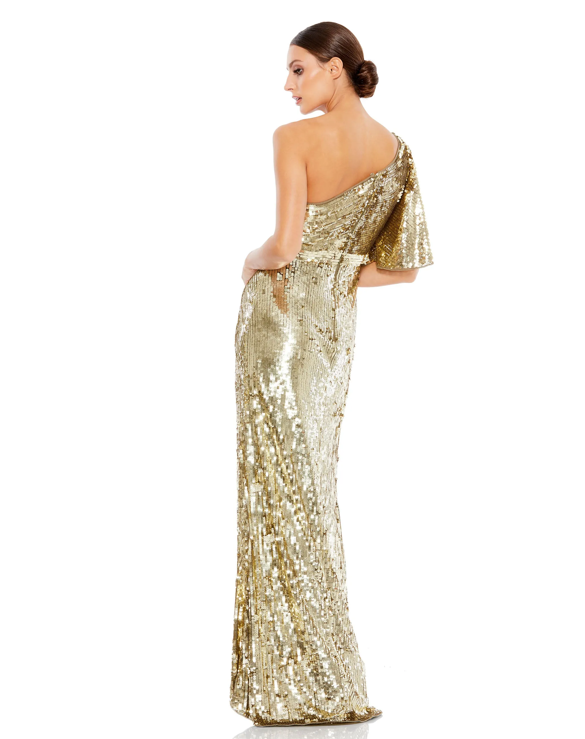 Embellished Cap Sleeve Cowl Neck Trumpet Gown