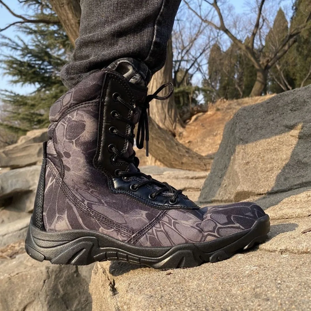 Men's camo tactical boots combat boots with side zipper High cut desert boots