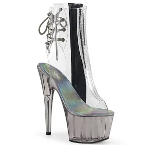 Pleaser Adore 1018CT Womens 7 Inch Heel, Tinted Platform Back Lace Peep-Toe Ankle Boots