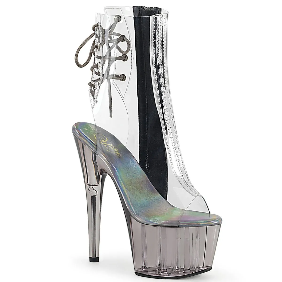 Pleaser Adore 1018CT Womens 7 Inch Heel, Tinted Platform Back Lace Peep-Toe Ankle Boots
