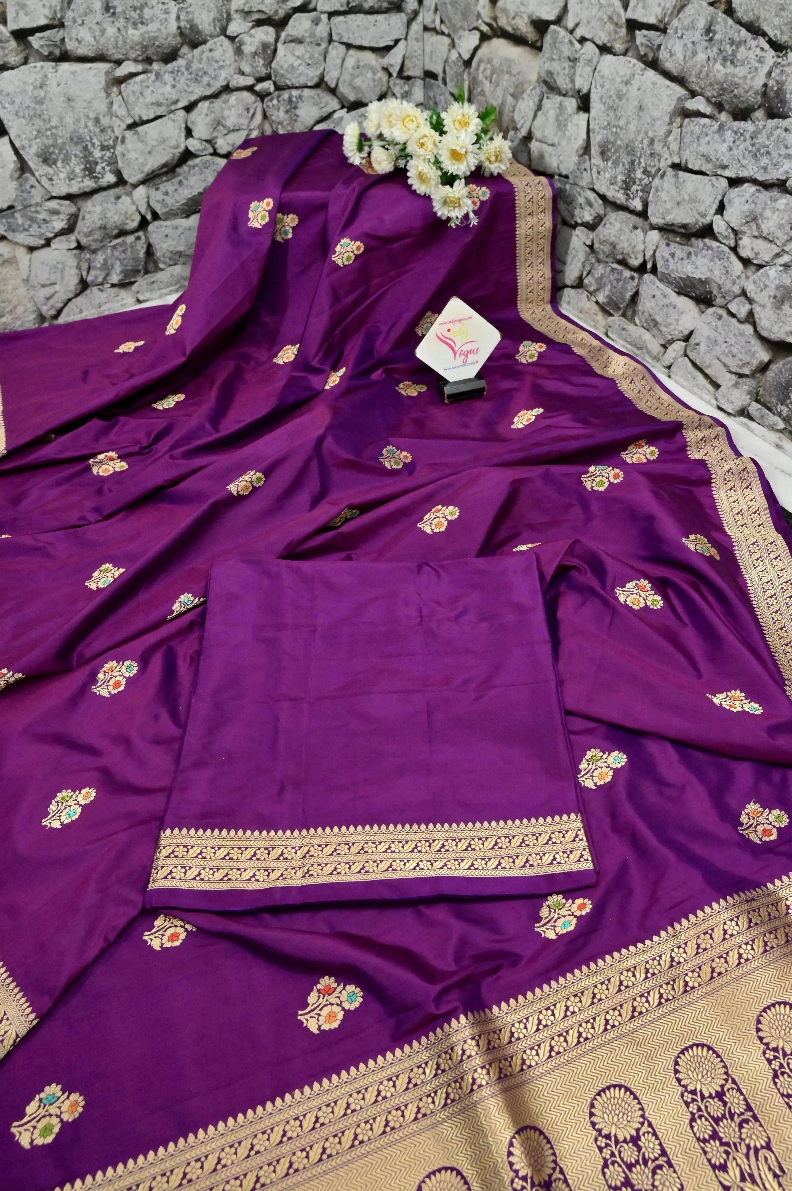 Purple Color Pure Katan Banarasi Saree with Butta Work