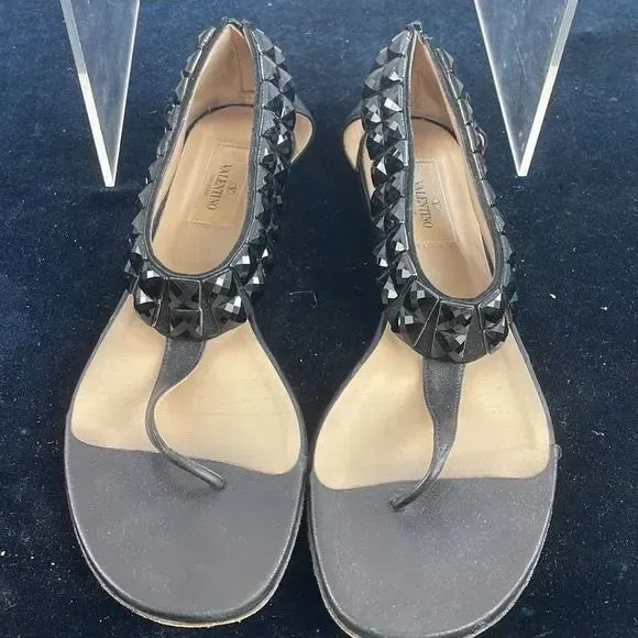 Valentino Black Beaded Ankle Strap Sandals