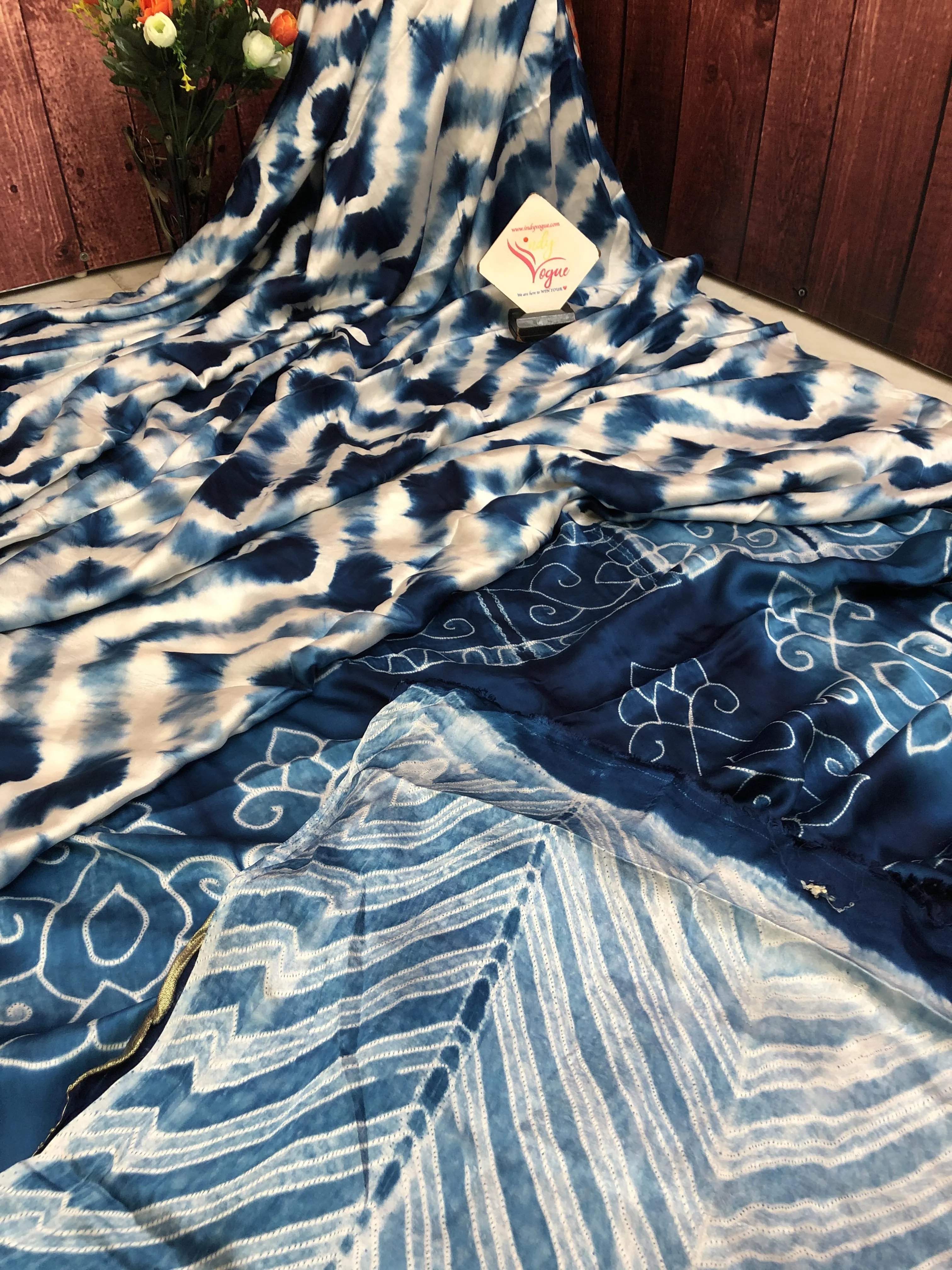 White & Blue Color Modal Silk Saree with Tie-Dye &Zari Work