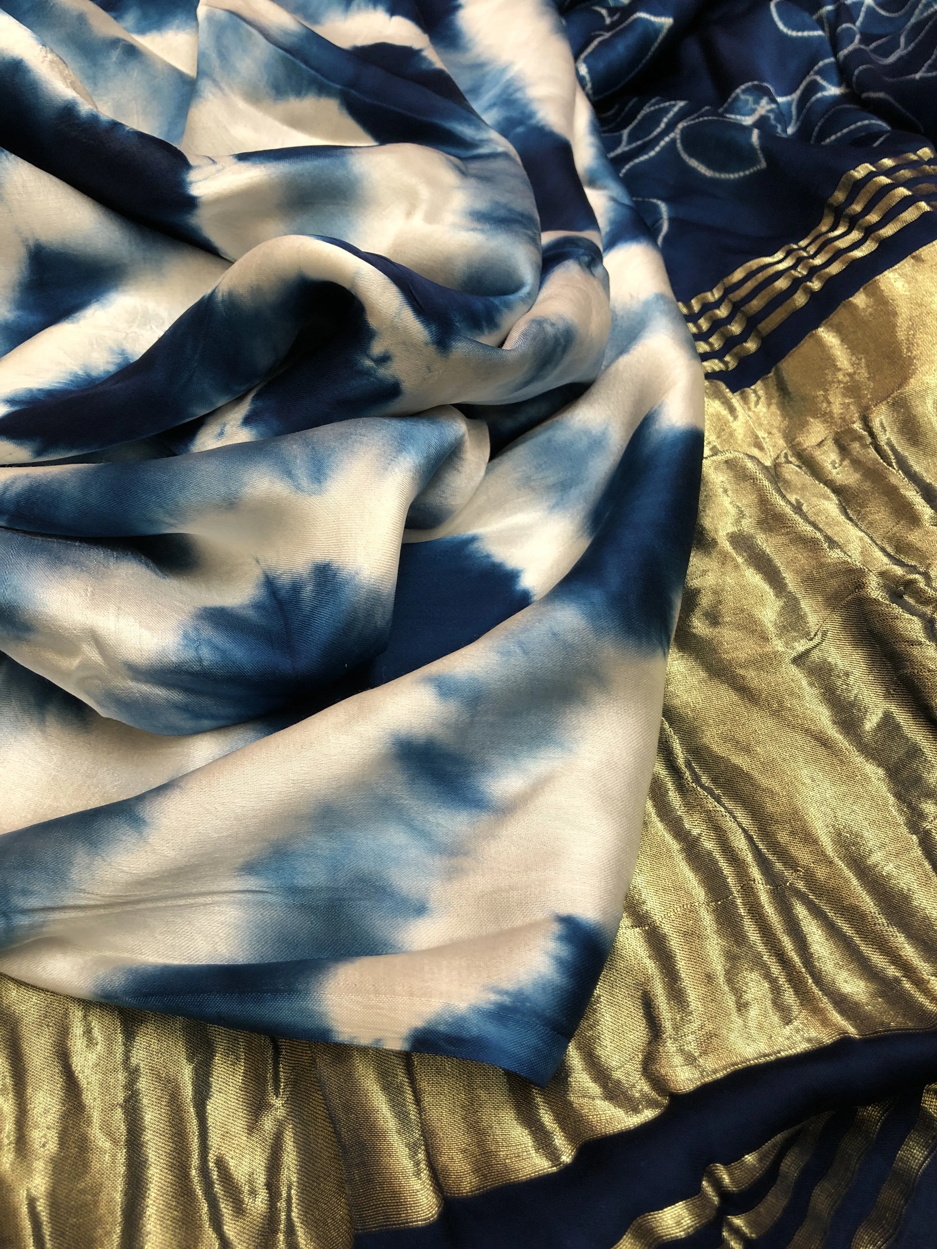 White & Blue Color Modal Silk Saree with Tie-Dye &Zari Work