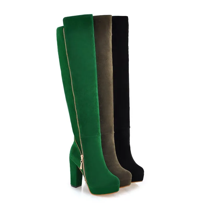 Women's faux seude chunky high heels over the knee boots platform tall boots